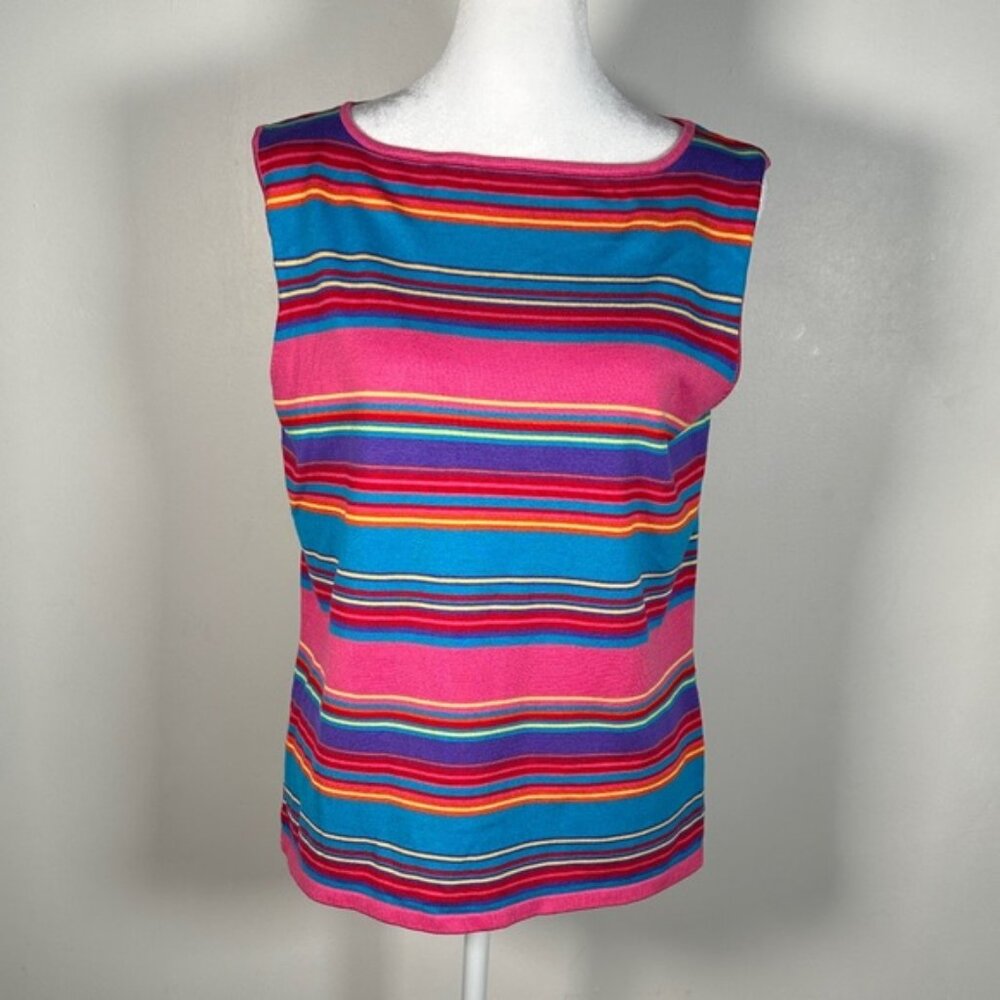 Ralph Lauren Striped Knit Colorful Silk Top, Sleeveless, Casual, Size L